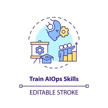 2D thin linear colorful train AI ops skills icon Stockillustratie