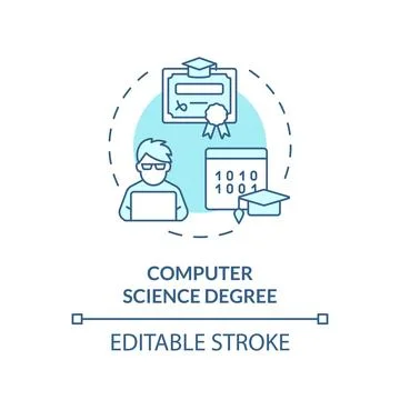 2D thin linear computer science degree icon concept Stock Illustration