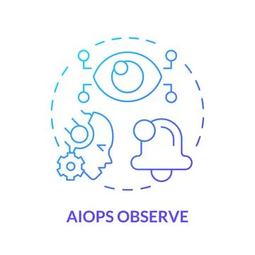 2D thin linear gradient AI ops observe icon Stock Illustration