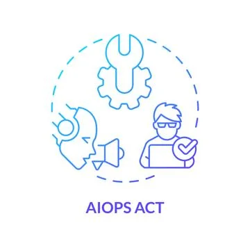 2D thin linear gradient AI ops act icon Stock Illustration