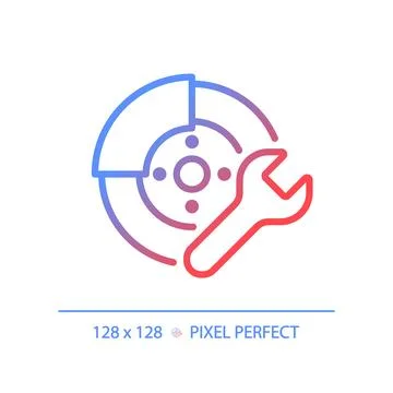 2D thin linear gradient car disc brake repair icon Stock Illustration