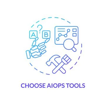 2D thin linear gradient choose AI ops tools icon Stock Illustration