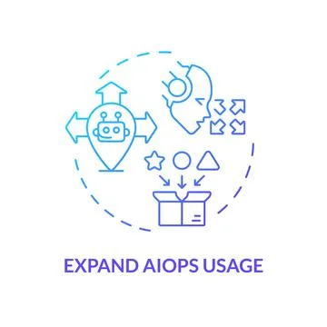 2D thin linear gradient expand AI ops usage icon Stock Illustration