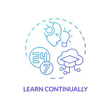 2D thin linear gradient learn continually icon Stock Illustration