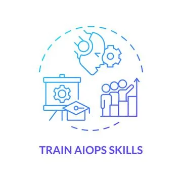 2D thin linear gradient train AI ops skills icon Illustrazione stock