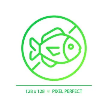 2D thin linear green gradient fish free icon Stock Illustration