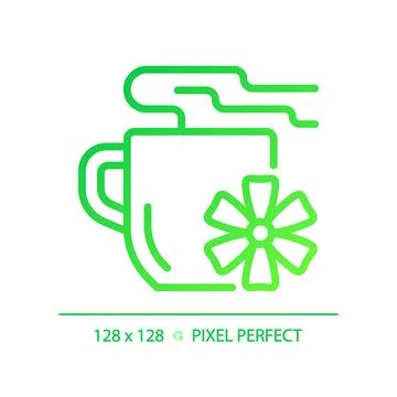 2D thin linear green gradient flower tea icon Stock Illustration