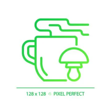 2D thin linear green gradient mushroom tea icon Stock Illustration