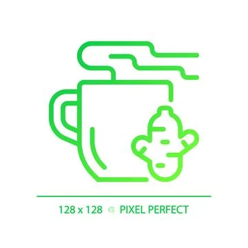 2D thin linear green gradient ginger tea icon Stock Illustration