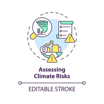 2D thin linear icon assessing climate risks concept Illustrazione stock