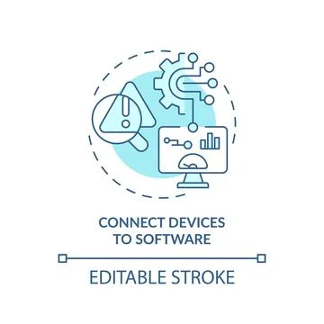 2D thin linear icon connect devices to software concept Stock Illustration