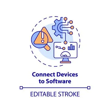 2D thin linear icon connect devices to software concept Stock Illustration