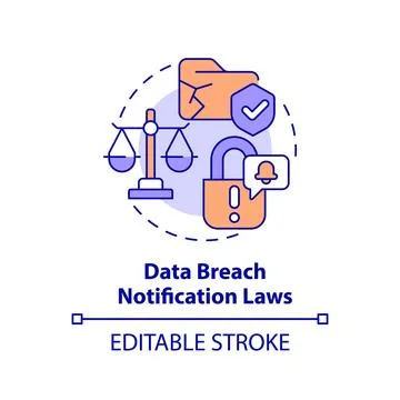 2D thin linear icon data breach notifications law concept Stock Illustration