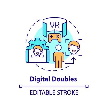2D thin linear icon digital doubles concept Stock Illustration