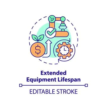 2D thin linear icon extended equipment lifespan concept Stock-Illustration