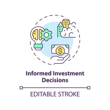 2D thin linear icon informed investment decisions concept Stock-Illustration