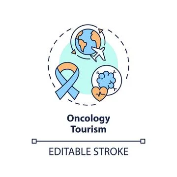 2D thin linear icon oncology tourism concept Stock-Illustration