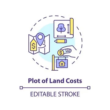 2D thin linear icon plot of land costs concept Stock Illustration