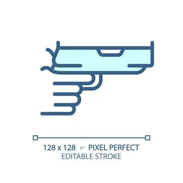2D thin linear pixel perfect simple blue gun in hand icon Stock Illustration
