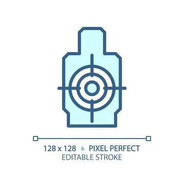 2D thin linear pixel perfect simple blue shooting range icon Stock Illustration