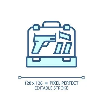 2D thin linear pixel perfect simple blue gun case icon Stock Illustration
