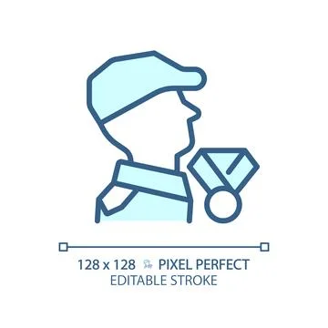 2D thin linear pixel perfect simple blue veterans war icon Stock Illustration