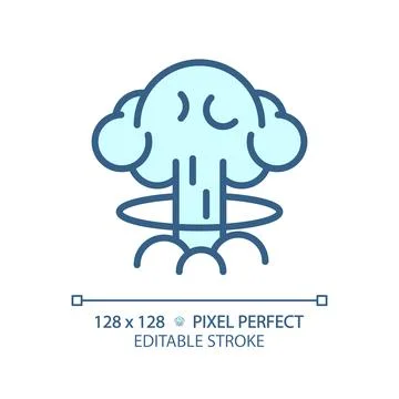 2D thin linear pixel perfect blue nuclear explosion icon Stock Illustration