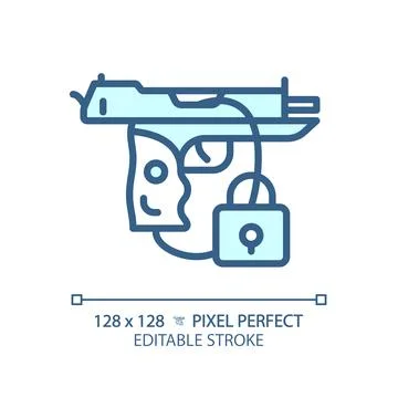 2D thin linear pixel perfect blue gun safety icon Stock Illustration