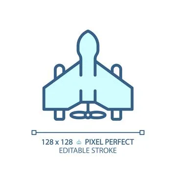 2D thin linear pixel perfect blue military drone icon Stock Illustration