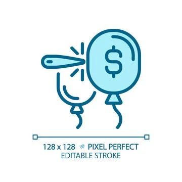 2D thin linear pixel perfect simple blue bubble economy icon Illustrazione stock
