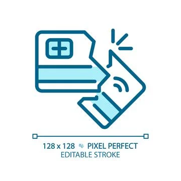 2D thin linear pixel perfect simple blue credit crunch icon Stock Illustration