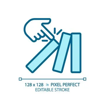 2D thin linear pixel perfect blue tumbling dominoes icon Stock Illustration