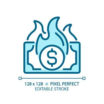 2D thin linear pixel perfect simple blue inflation icon Stock Illustration