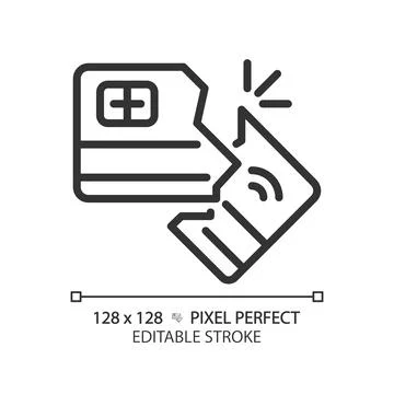 2D thin linear pixel perfect simple black credit crunch icon Stock Illustration