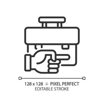 2D thin linear pixel perfect simple black unemployment icon Stock Illustration
