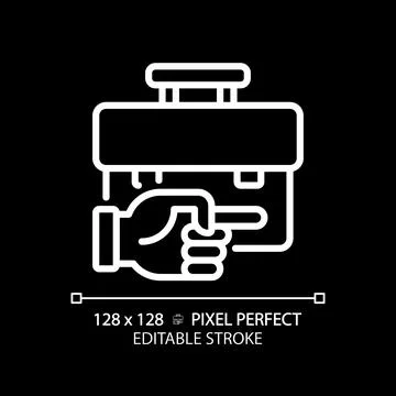 2D thin linear pixel perfect simple white unemployment icon Stock Illustration