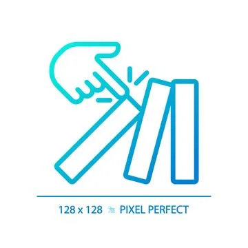 2D thin linear pixel perfect gradient tumbling dominoes icon Stock Illustration