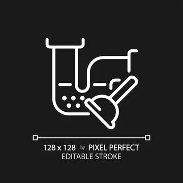 2D thin linear white drain blockage and plunger icon Stock Illustration