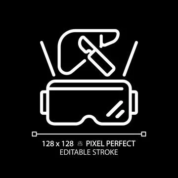 2D thin linear white futuristic device and VR glasses icon Illustrazione stock