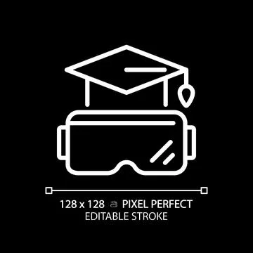 2D thin linear white VR goggles and education icon 스톡 일러스트