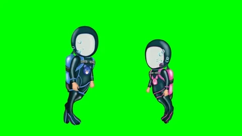 2d two people diving and exploring the underwater world, in green screen. Stock Footage 295535821