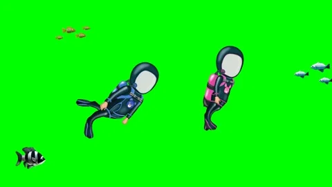 2d two people gracefully swimming and diving underwater, in green screen. Stock Footage 295535786