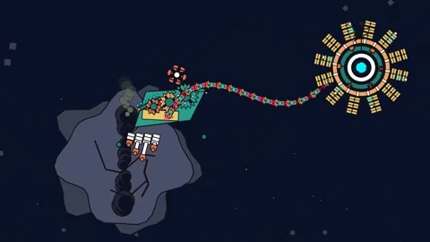 2D Vector Animation Of Asteroid Mining Operation In Deep Space Stock Footage 340866372