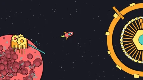 2D Vector Animation Of Spaceship Traveling To Space Station Stock Footage 340866850