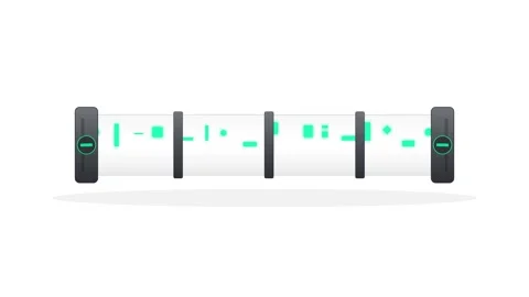 2D Vector Encrypted Data Transit Pipeline Cylinder with Mint Alphanumeric Flo Stock-Footage 346006902