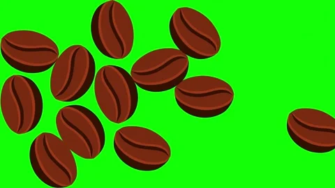 2D Vertical Animation of Falling Coffee Beans on Green Screen Chroma Key Stock Footage 138610770