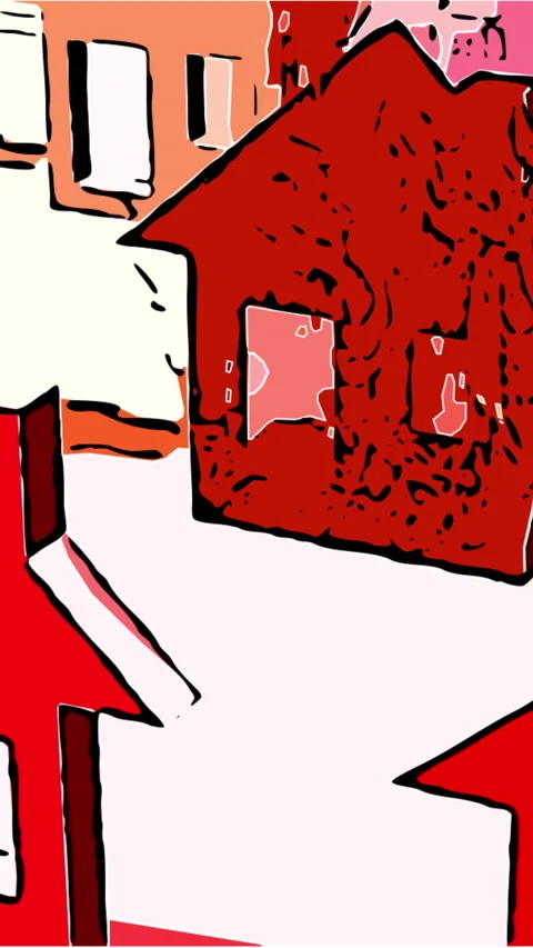 2d vertical video animation in comic style - Burning home icon in flames Stock Footage 234517050