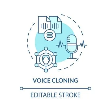 2D voice cloning thin line blue icon concept 스톡 일러스트