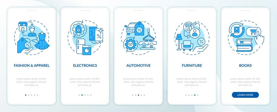 2D walkthrough C2C with blue thin linear icons concept Illustrazione stock