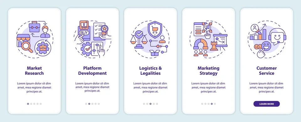 2D walkthrough C2C with colorful thin icons concept Ilustración de archivo